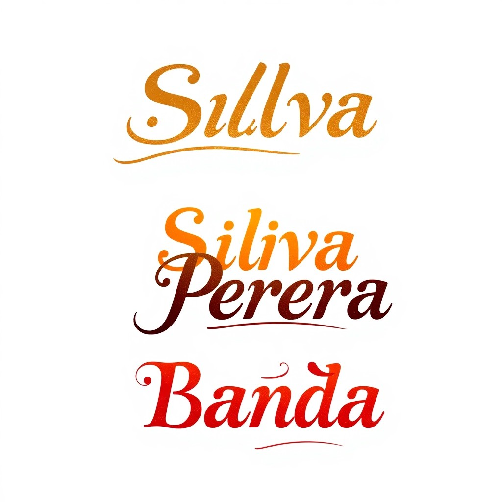 Traditional Sinhala surnames 'Silva,' 'Perera,' and 'Banda', reflecting regional influences.